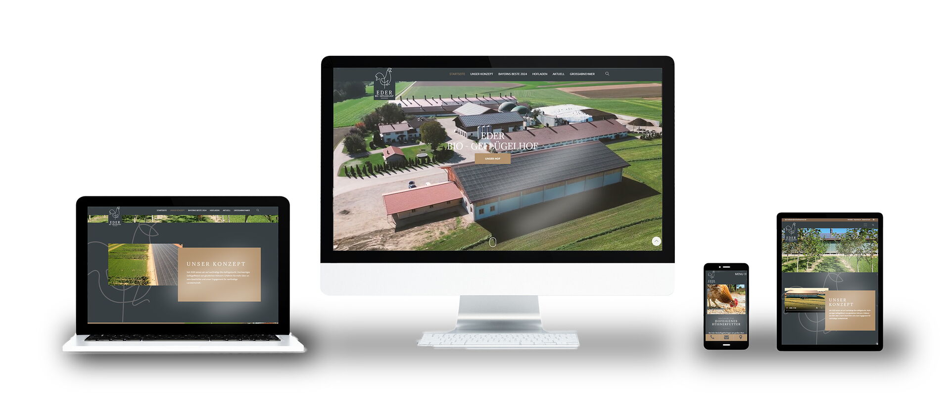 Bild zeigt die Website des Geflügelhof Eder's auf verschiedenen Ausgabegeräten