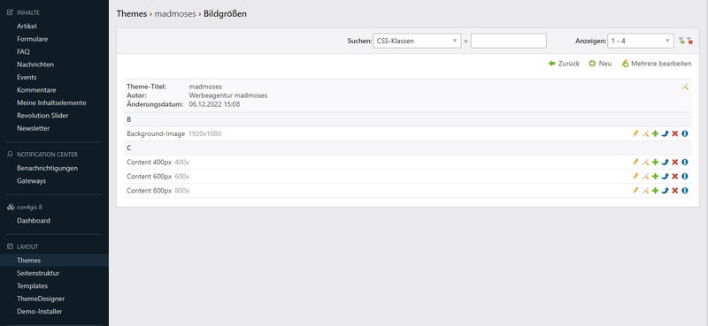 Bild zeigt einen Screenshot aus dem Backend von Contao