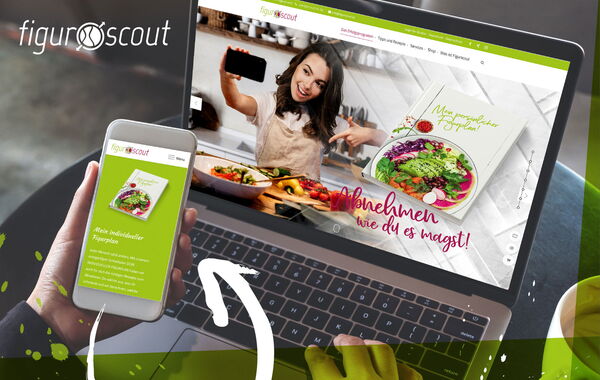 Das Bild zeigt die Website der Firma: "Figurscout" auf mehreren Ausgabegeräten