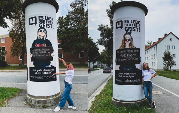 Bild zeigt die Ganzsäulenplakate von Madmoses in de Innenstadt von Landshut