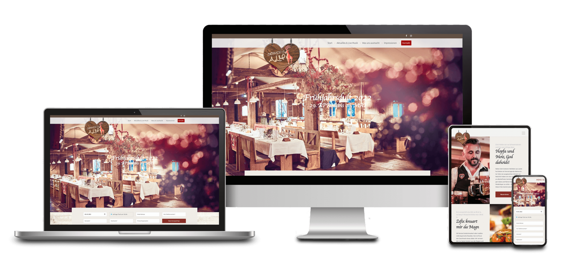 Das Bild zeigt die Website der Firma: "Sophies Alm" auf verschiedenen Ausgabegeräten