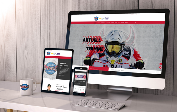 Das Bild zeigt die Website der ACL Devils Landshut auf verschiedenen Ausgabegeräten