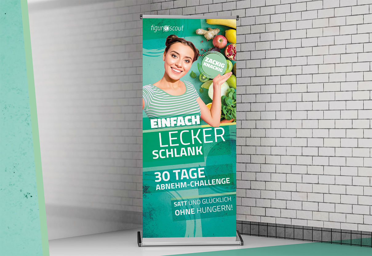 Das Bild zeigt ein Stehendes Schild der Firma Figurscout