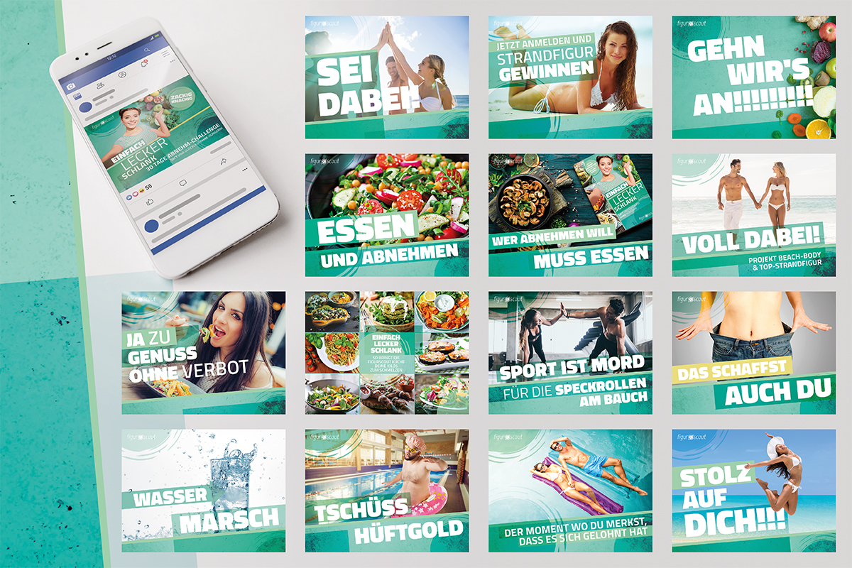 Das Bild zeigt mehrere Social Media Posts der Firma Figurscout 