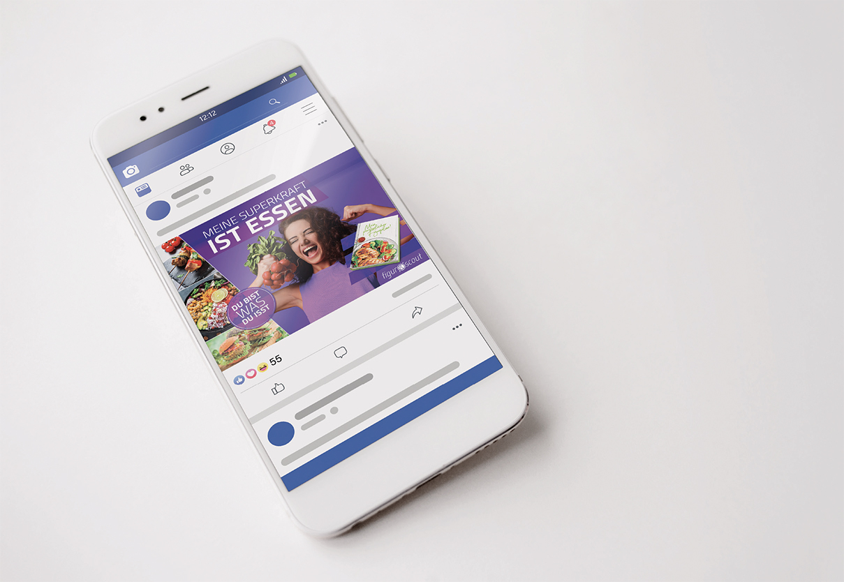 Bild einer Social Media Anzeige der Firma Figurscout für die Kampagne Meine Superkraft ist essen