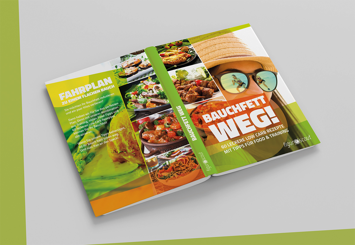 Bild von einem Kochbuch der Firma Figurscout der Kampagne Bauchfett weg