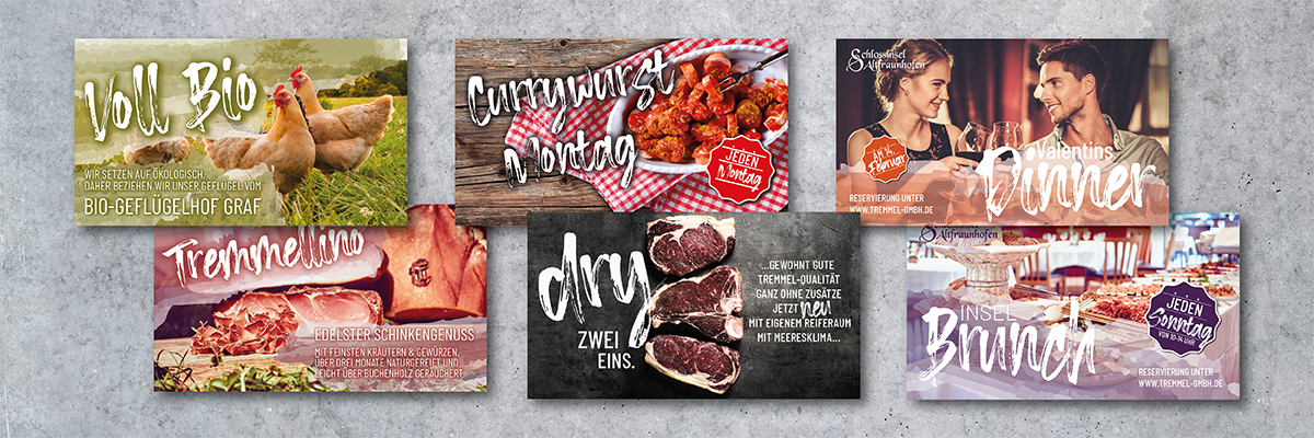 Bild zeigt mehrere Ladebildschirme der Firma: " Tremmel Genuss und Event GMBH"