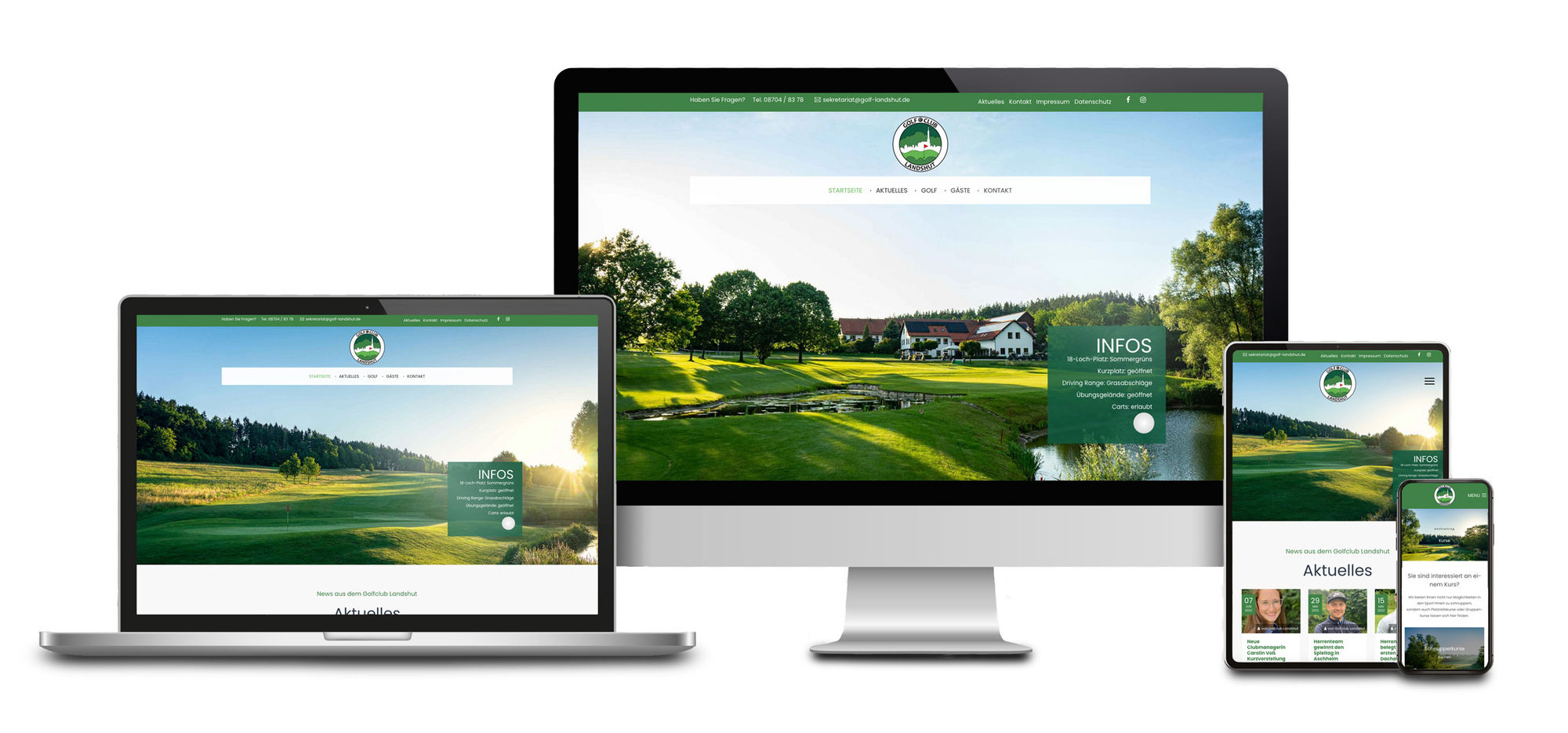 Bild mit Verschiedenen Ansichten der Website: "Golfclub Landshut"