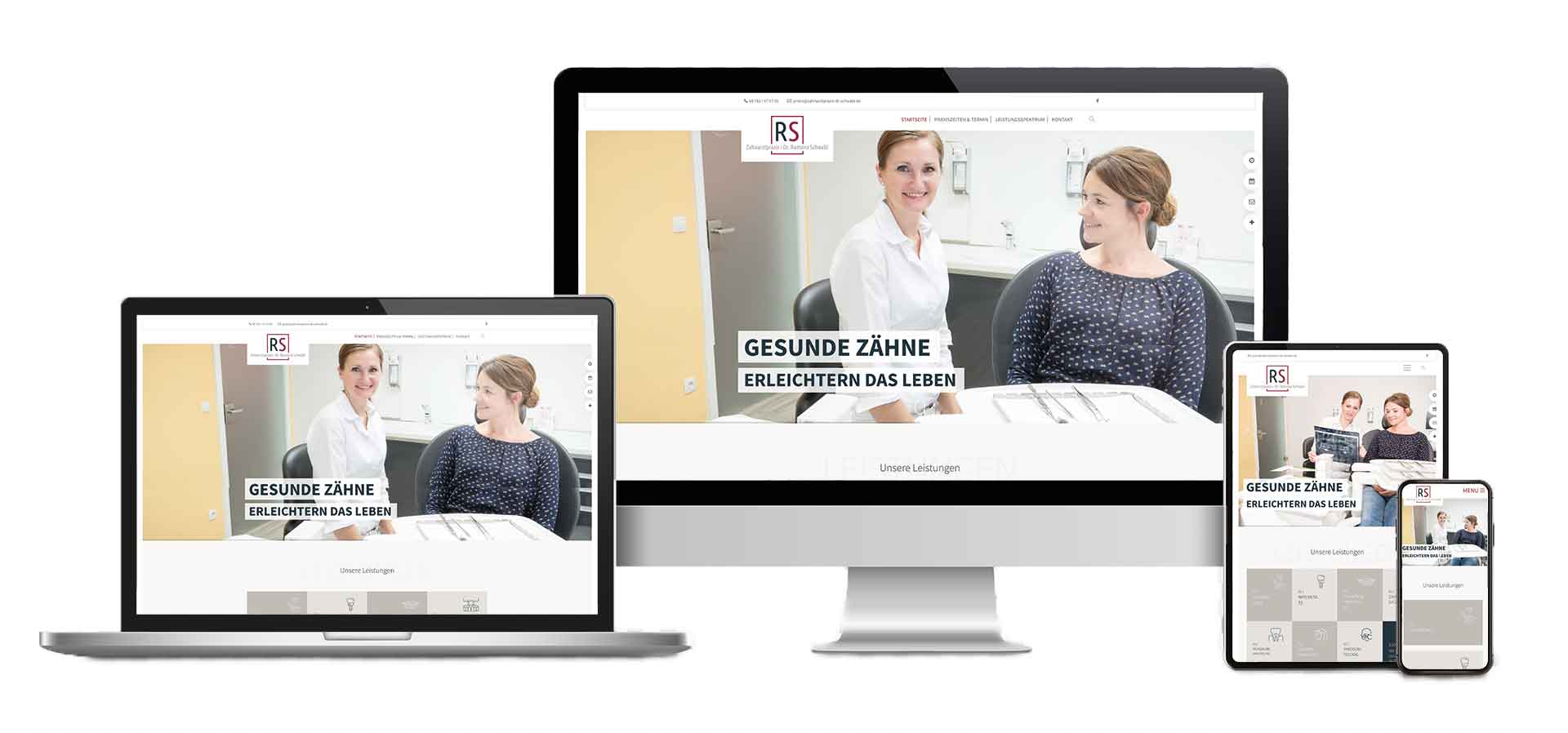 Bild mit Verschiedenen Ansichten der Website: "Zahnartztpraxis Schwabel"