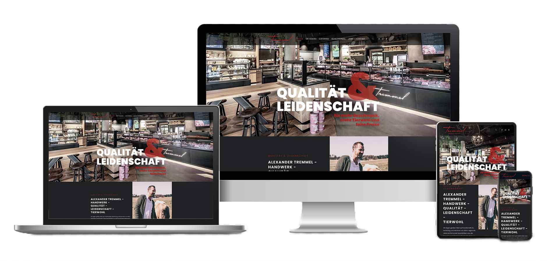 Bild mit Verschiedenen Ansichten der Website: "Tremmel Genuß und Event GmbH"