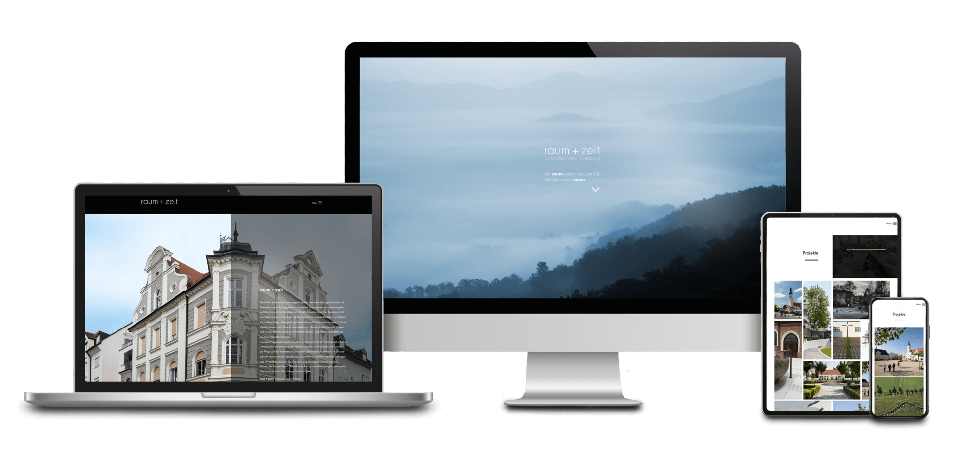 Bild von Verschiedenen Ansichten der Website: "raum + zeit Landschaftsarchitektur Stadtplanung"