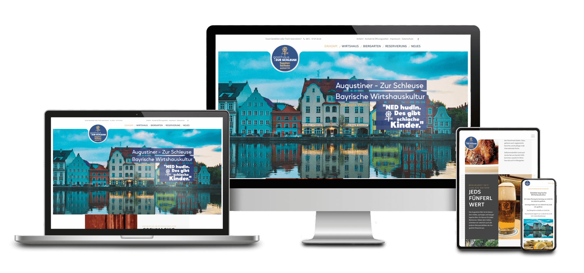 Bild mit Verschiedenen Ansichten der Website: "Augustiner zur Schleuse"