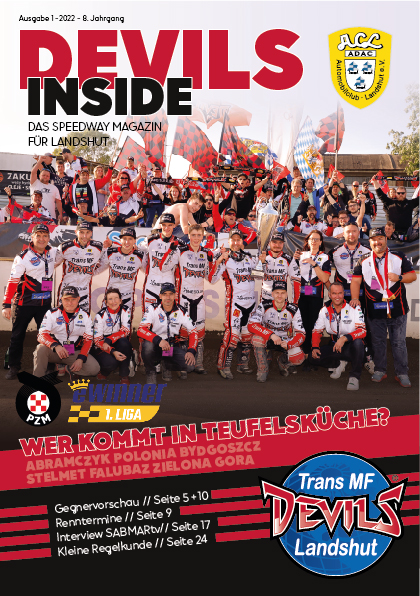 Das Bild zeigt die Ausgabe 1 der Stadtionzeitung im Jahr 2022 der AC Landshut Devils